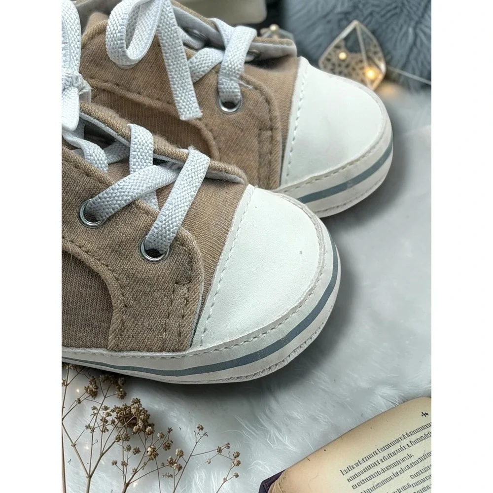 Carters Child of Mine Tan Jersey Knit Crib Shoes Sneakers 3-6M Baby Boys Girls
